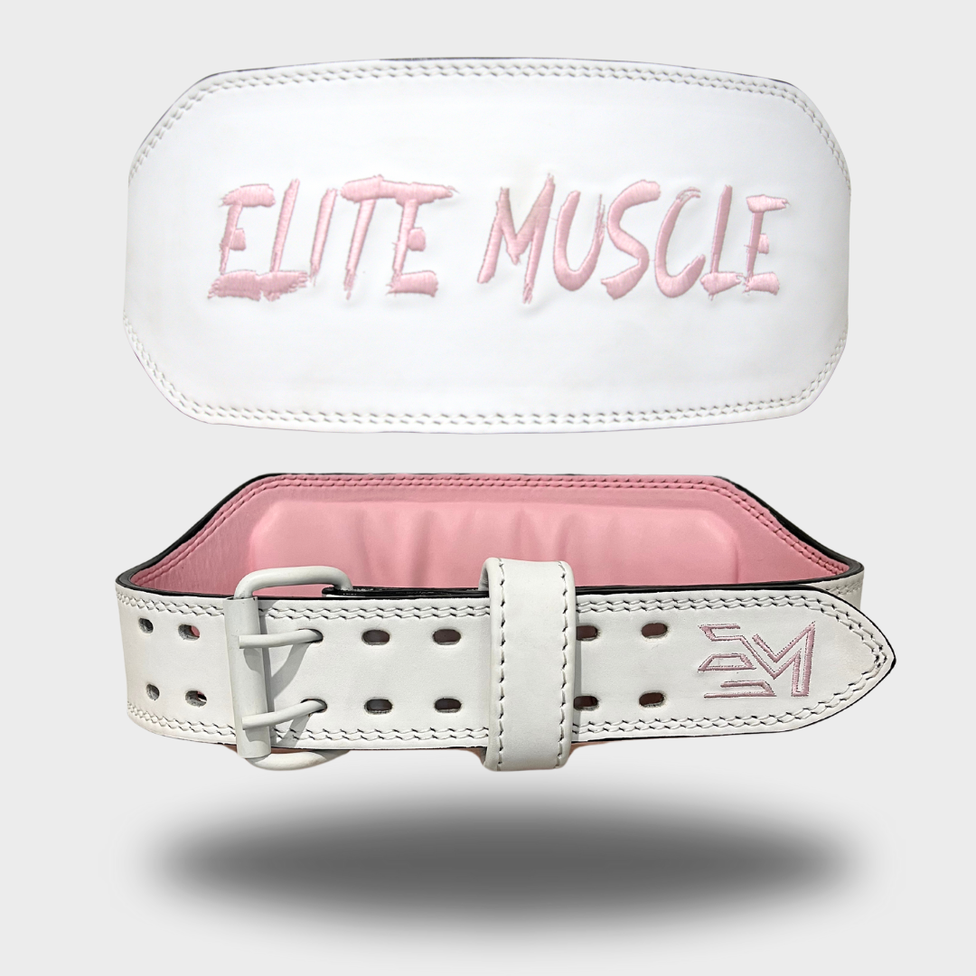 White/Pink 6" Leather Weightlifting Belt
