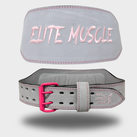 Grey/Pink 6" Leather Weightlifting Belt
