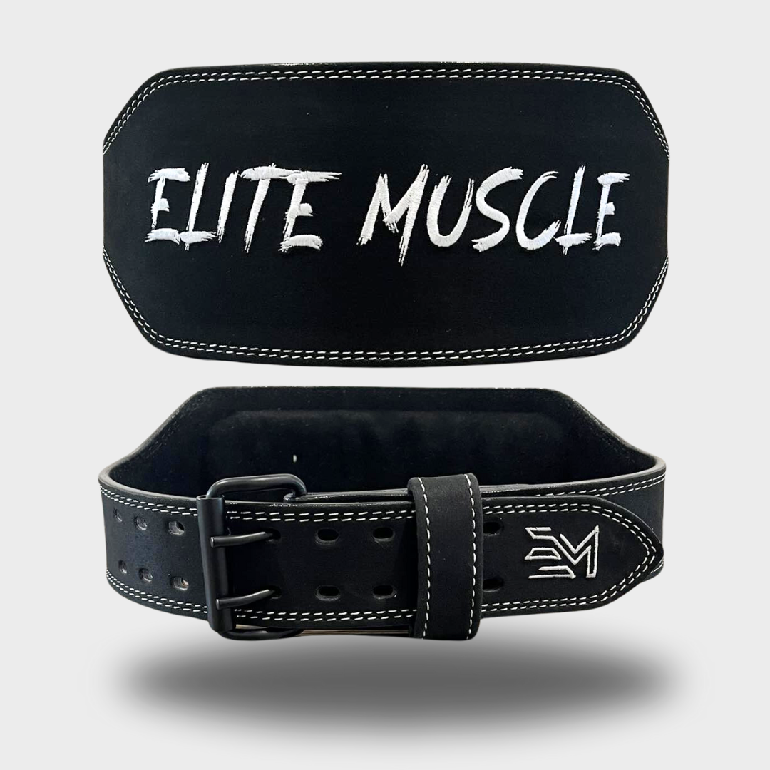 Black/White Elite Muscle 6" Leather Weight Lifting Belt