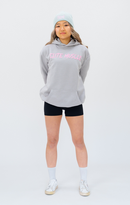 EM Premium Charcoal Grey & Pink Puff Print Hoodie