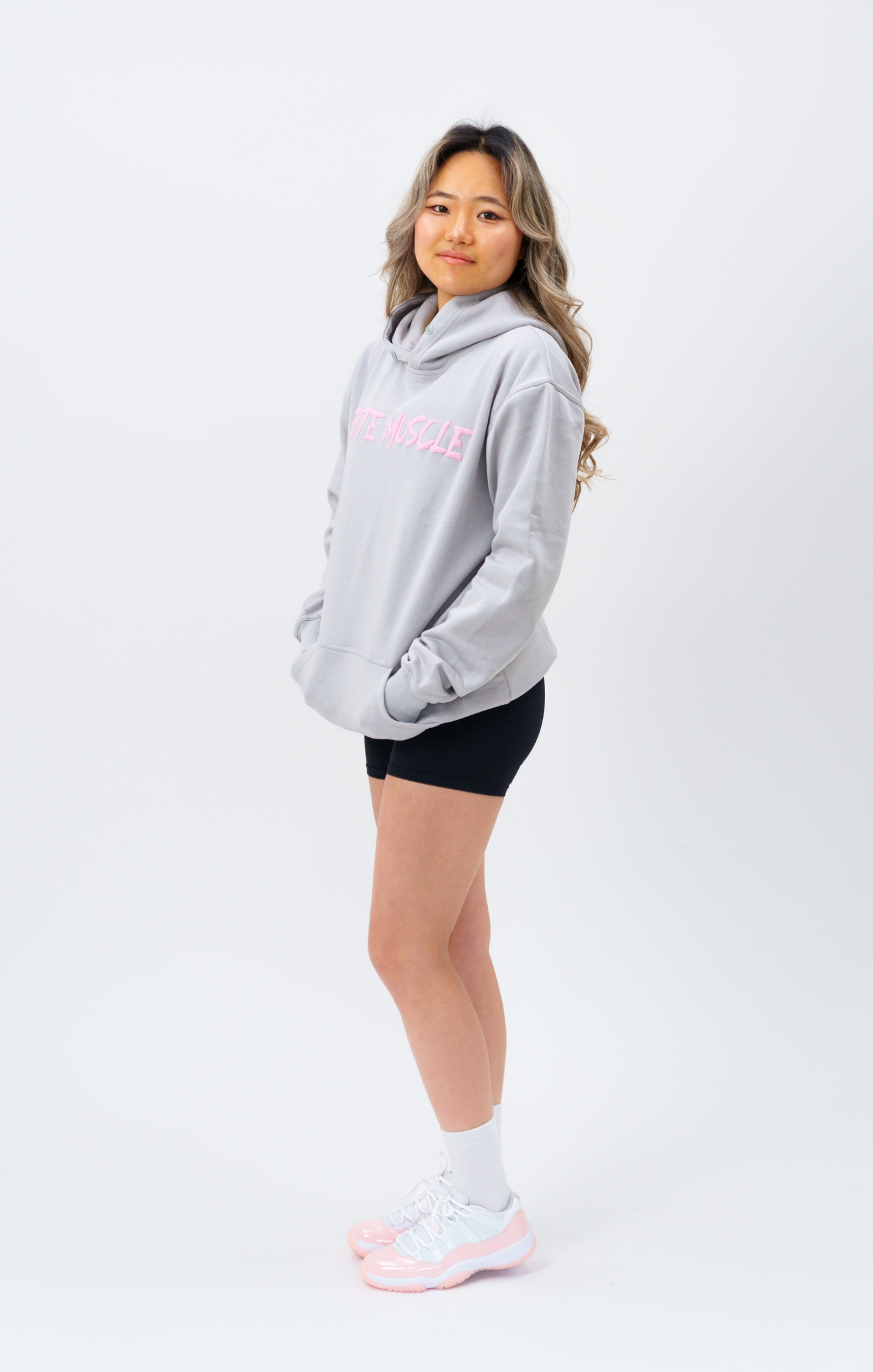 EM Premium Charcoal Grey & Pink Puff Print Hoodie