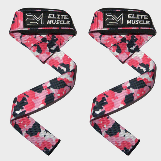 Elite Muscle Pink Camo Padded Lifting Straps