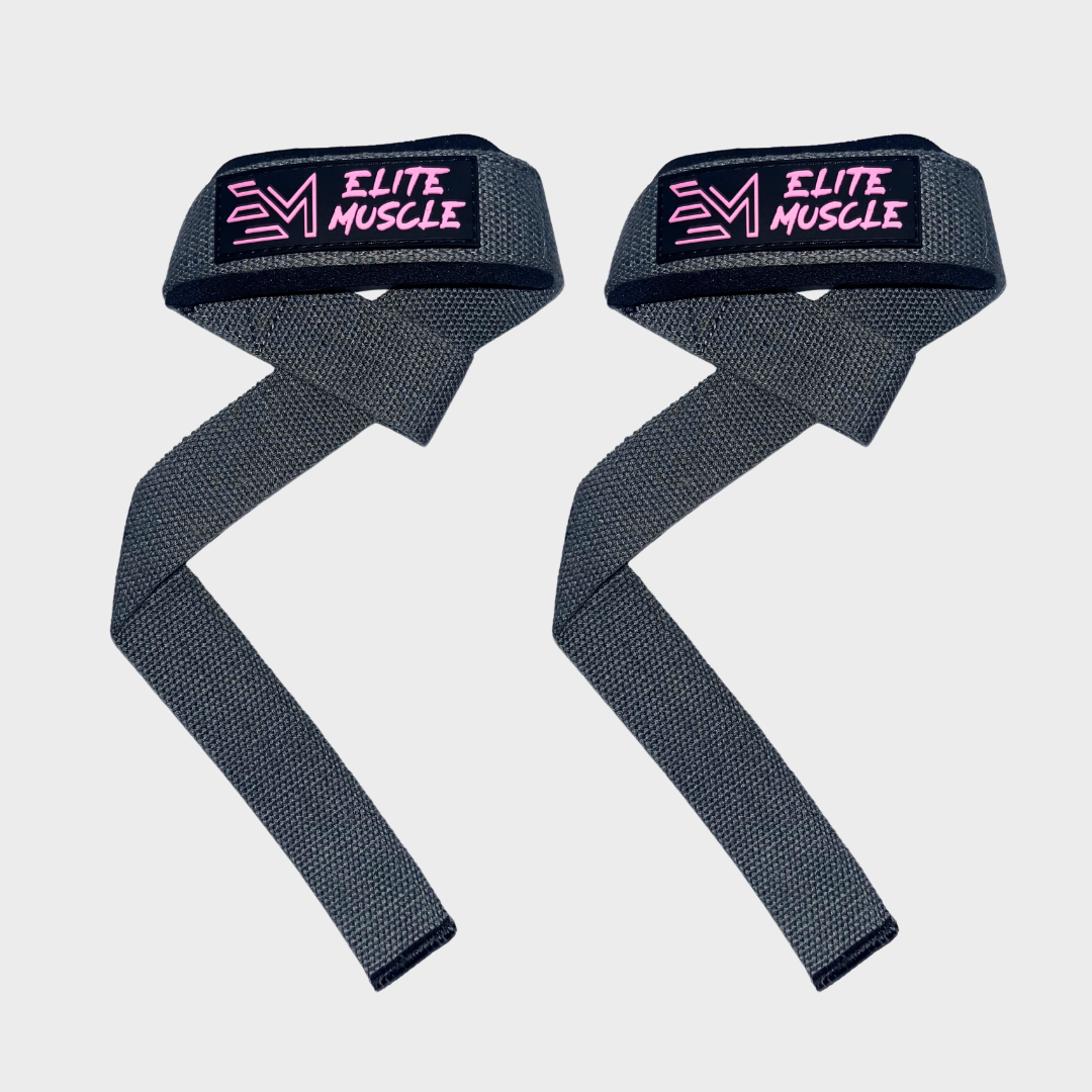 Elite Muscle Dark Grey & Pink Padded Lifting Straps