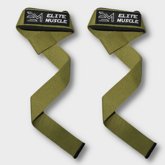 Elite Muscle Khaki Green Padded Lifting Straps