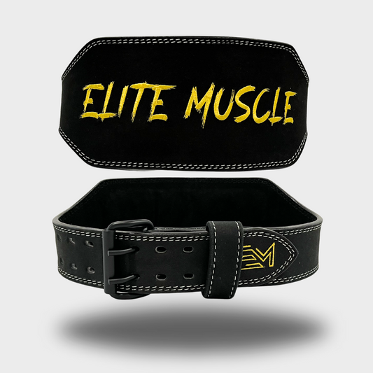 Yellow/White Elite Muscle 6" Leather Weightlifting Belt