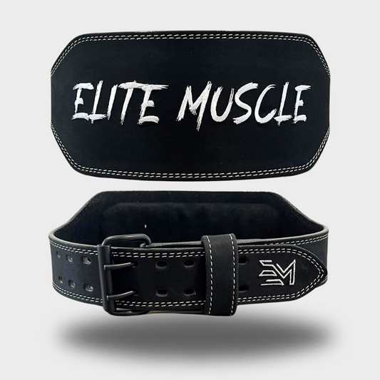 Black/White Elite Muscle 6" Leather Weightlifting Belt