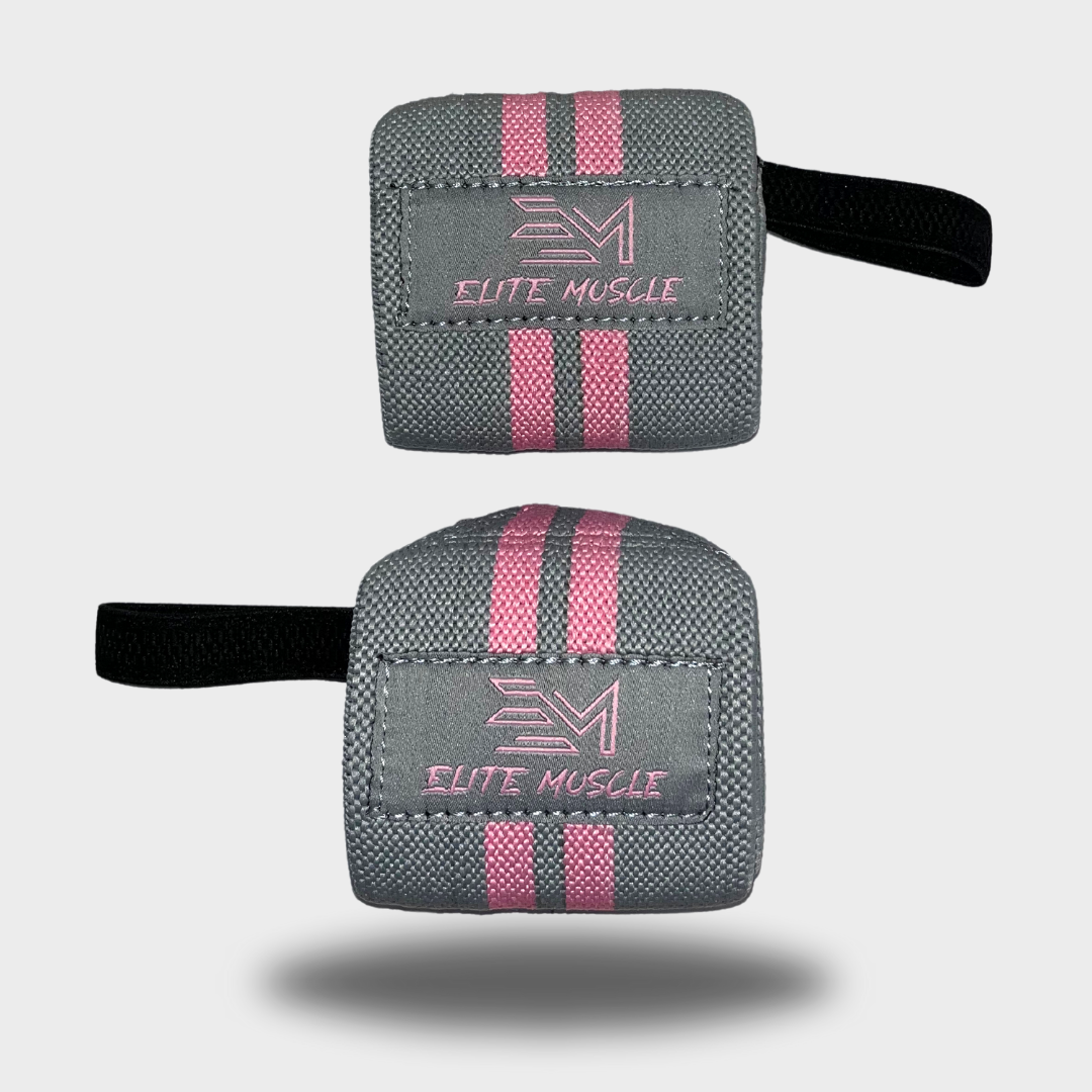 Wrist Wraps Grey & Pink Weight Lifting Wraps | Elite Muscle