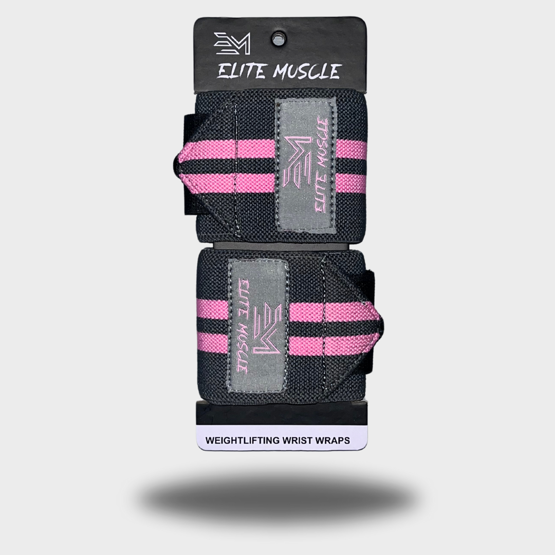 Elite Muscle Dark Grey & Pink Wrist Wraps