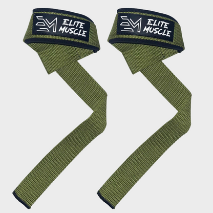 Elite Muscle Khaki Green Padded Weight Lifting Straps