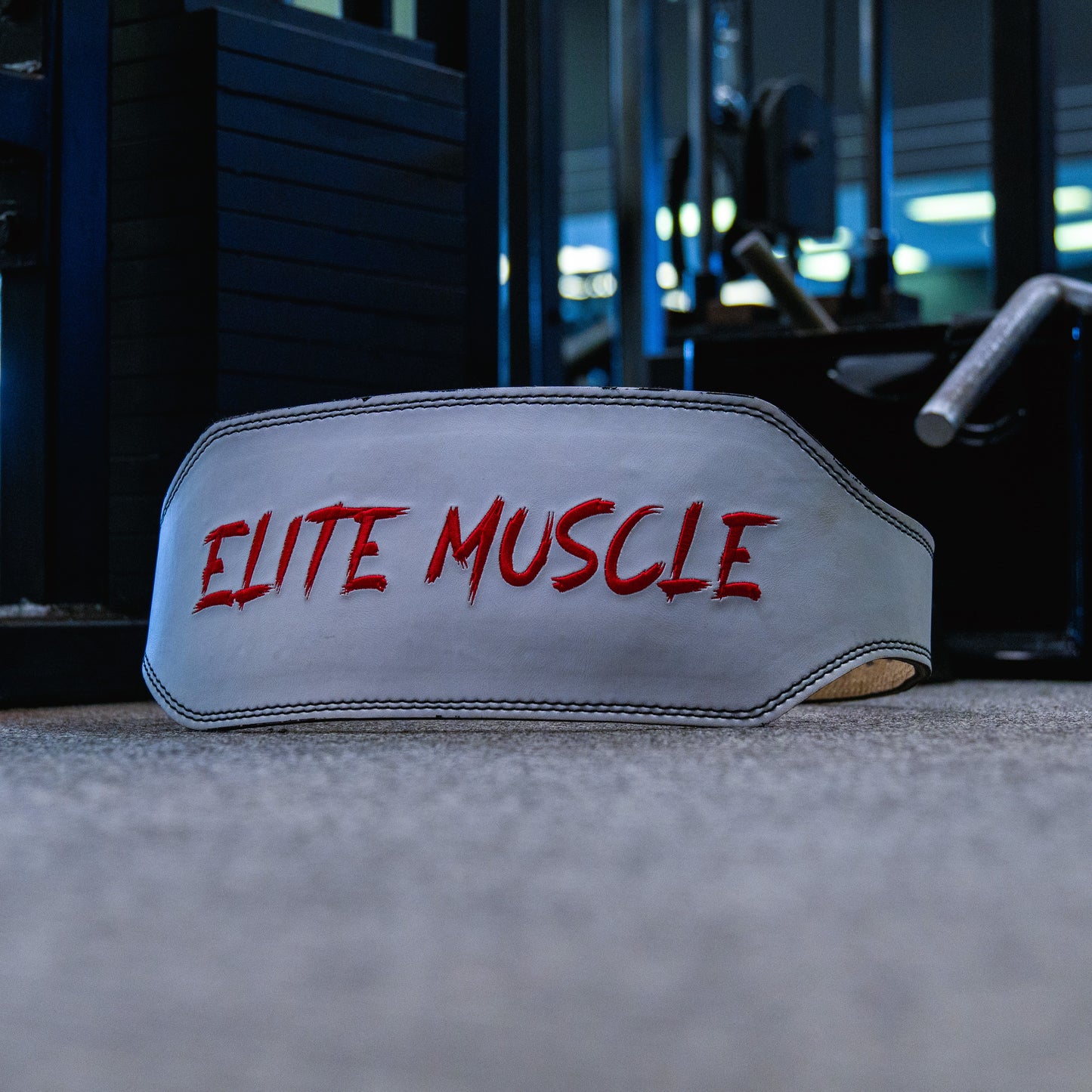 White/Red Elite Muscle 6" Leather Weightlifting Belt