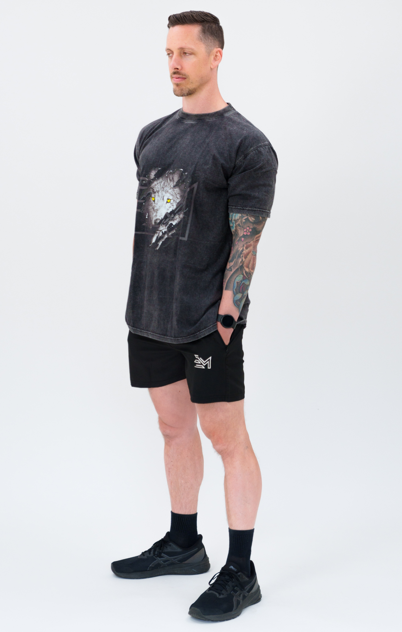 Grey Washed EM Wolf Oversized Shirt