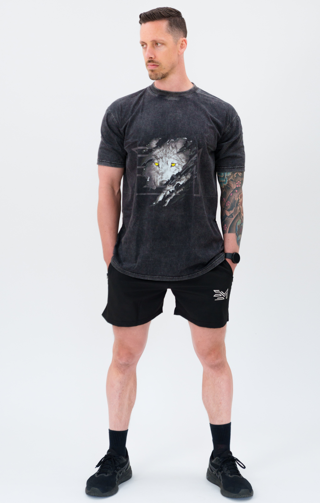 Grey Washed EM Wolf Oversized Shirt